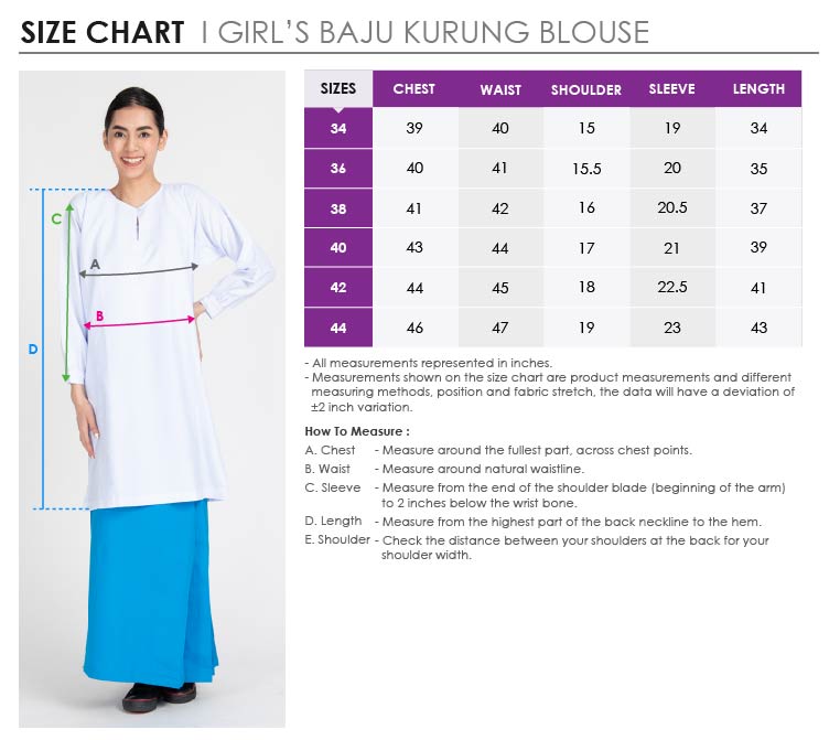 Girls Baju Kurung Blouse / Baju Kurung Sekolah Menengah (Baju Sahaja ...
